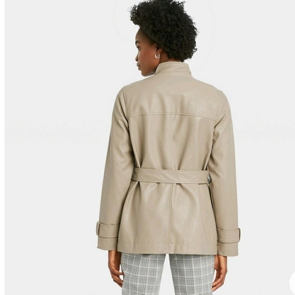 A New Day Faux Leather Belted Anorak Neutral Jacket Weather Resistant Med New - Picture 2 of 10